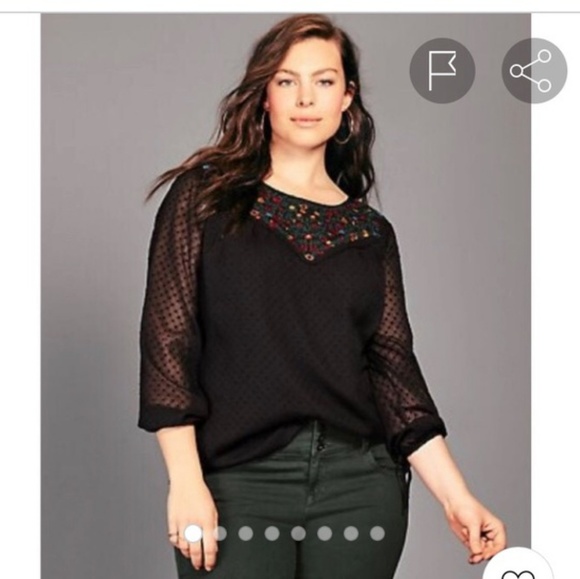 torrid Tops - Torrid black embroidered chiffon tie sleeve blouse